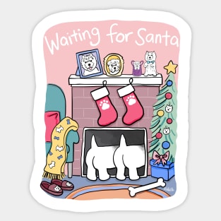 Waiting for Santa (paw print on stockings) Sticker